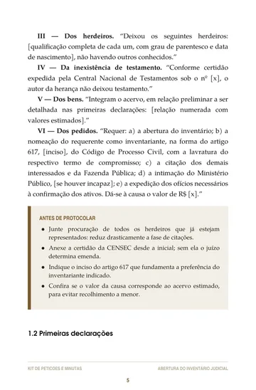 Página 3 do trecho de Kit de Petições e Minutas do Inventário